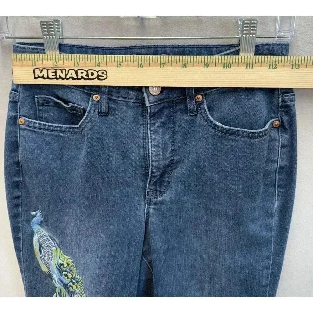 Martha‎ Stewart Jeans Women's Sz 0 Blue Peacock Embroidered High Rise Skinny